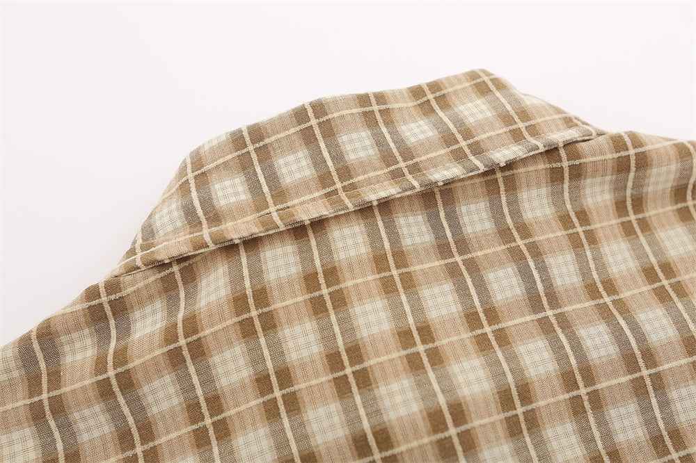 Plaid Asymmetric Stitching Long-sleeved Shirt For Men And Women null