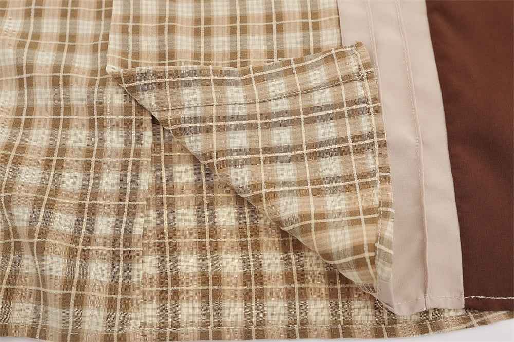 Plaid Asymmetric Stitching Long-sleeved Shirt For Men And Women null