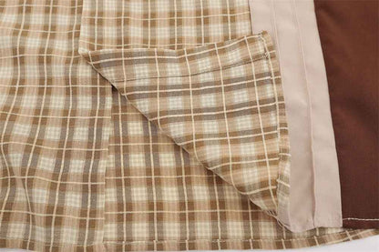 Plaid Asymmetric Stitching Long-sleeved Shirt For Men And Women null