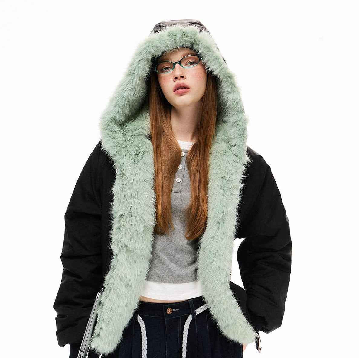 Loose Fleece-lined Warm Cotton Jacket For Women Black