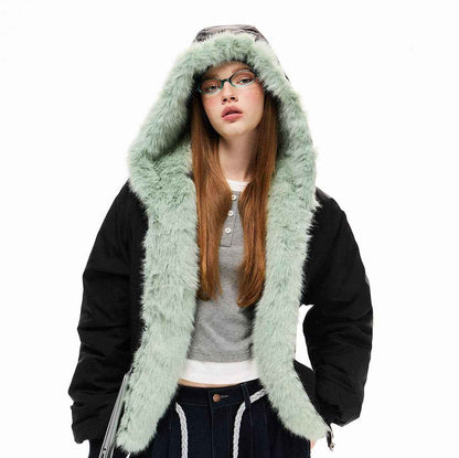 Loose Fleece-lined Warm Cotton Jacket For Women Black