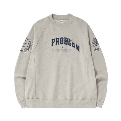 Men's Retro Embroidered Crew Neck Sweater Flower Gray MuddyStock