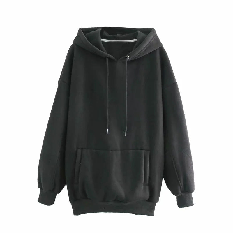 Women's Loose Hooded Sweater With Velvet Pockets Black MuddyStock