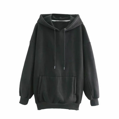 Women's Loose Hooded Sweater With Velvet Pockets Black MuddyStock