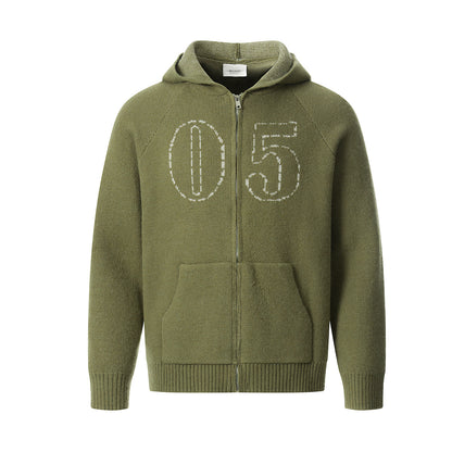 Knitted sweater with zipper jacket and jacquard design