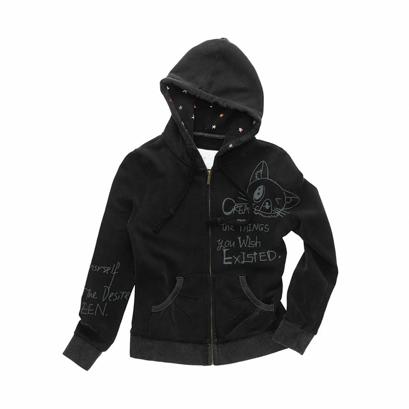 Back full of stars washed and used cardigan Black eprolo