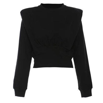 Shoulder pads armor like short sleeved round neck hoodie top jacket | MuddyStock Originals Black MuddyStock