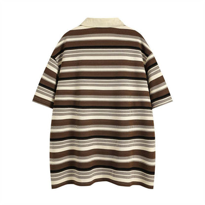 Retro Loose Striped Short-sleeved Polo Shirt For Men MuddyStock