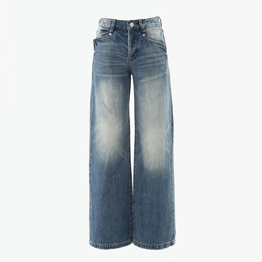 Women's Low Waist Straight Leg Jeans Loose Drape High Waisted Wide Leg Pants Blue # Extended Length eprolo