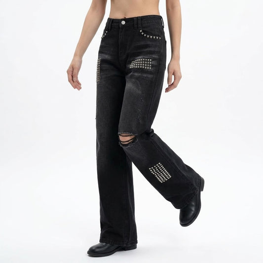 Rivets ripped jeans for women | MuddyStock Originals