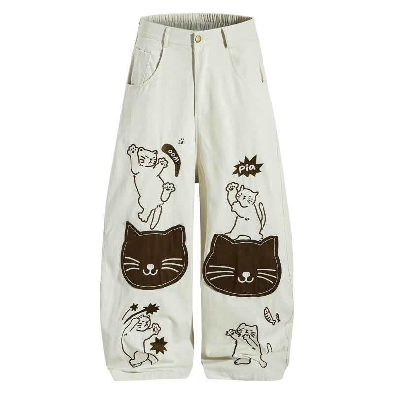 Loose Cartoon Patch Embroidery Jeans For Women | MuddyStock Originals Beige eprolo