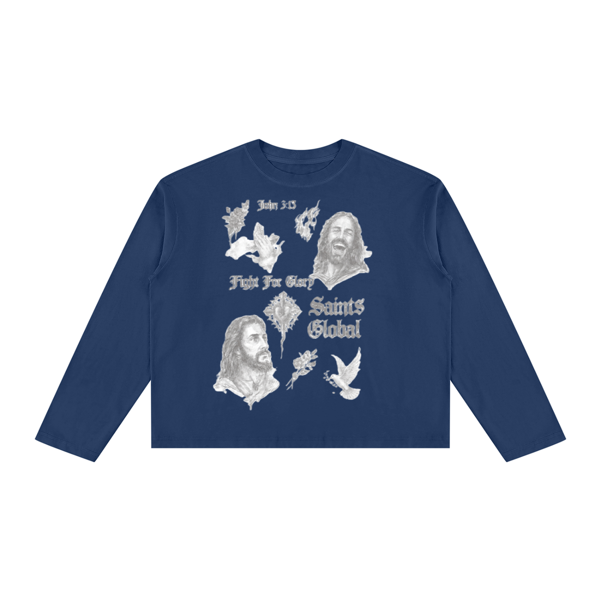 Vintage Wash Long Sleeve Boxy T-Shirt For Men | MuddyStock Originals Navy Blue