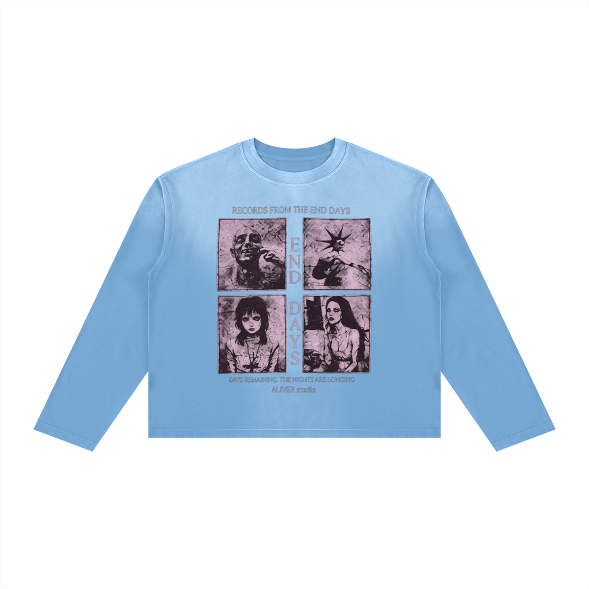Sunfade Boxy Long Sleeve T-Shirt For Men | MuddyStock Originals Sky Blue