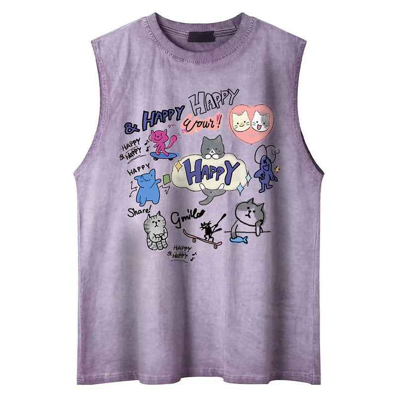 Printed Cotton Tank Sleeveless Loose T-Shirt for Men and Women | MuddyStock Originals Purple MuddyStock