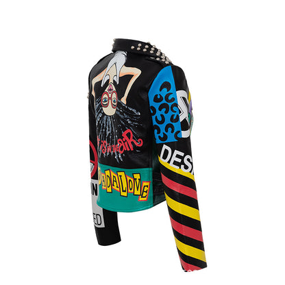 Women's Leather Print Contrast Cropped Jacket For Women