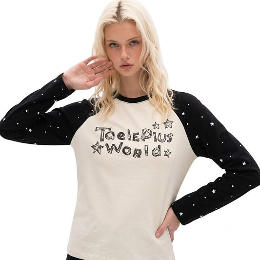 Star Graffiti Hand-Painted Letter Raglan Sleeve T-Shirt For Women | MuddyStock Originals