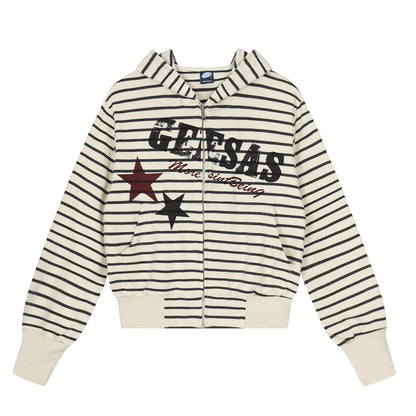 Sweet Hooded Regular Stripe Women's Sweatshirt | MuddyStock Originals Apricot