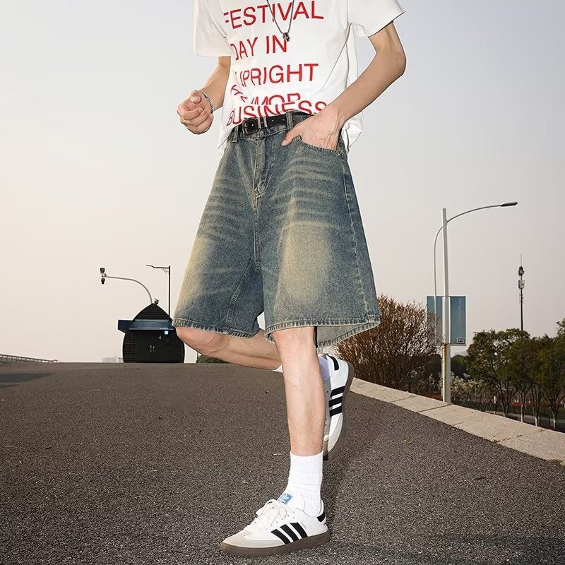 Washed and worn semi elastic waist denim shorts For Men And Women | MuddyStock Originals Blue MuddyStock