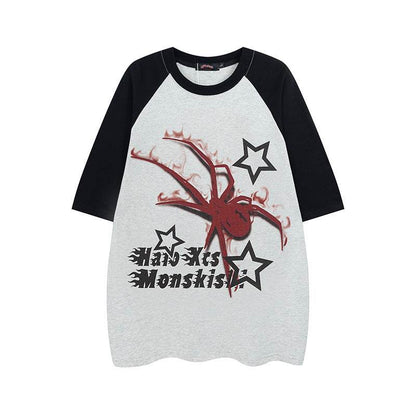 Spider Raglan Sleeve Short Sleeve T-shirt For Men And Women Black MuddyStock