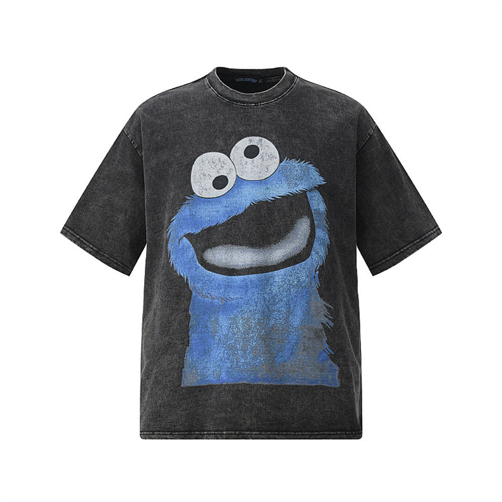 Cartoon printed distressed pure cotton short sleeved t-shirt for men | MuddyStock Originals Distressed Black