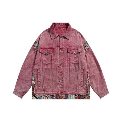 Jacquard patchwork washed denim jacket for women | MuddyStock Originals