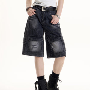 Women's Retro Ripped Denim Shorts Black