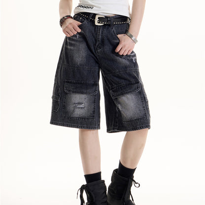 Women's Retro Ripped Denim Shorts Black
