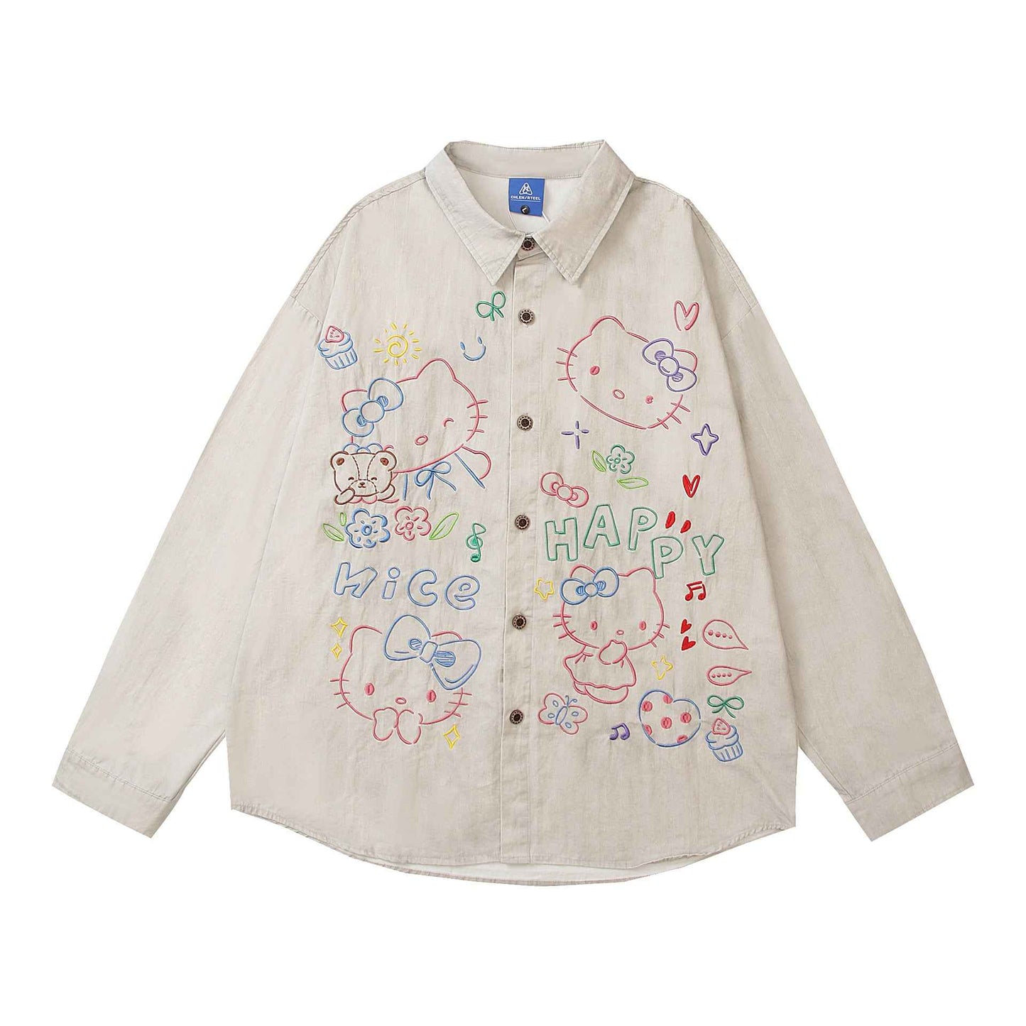 Cartoon Embroidery Long Sleeve Shirt for Women | MuddyStock Originals Gray MuddyStock