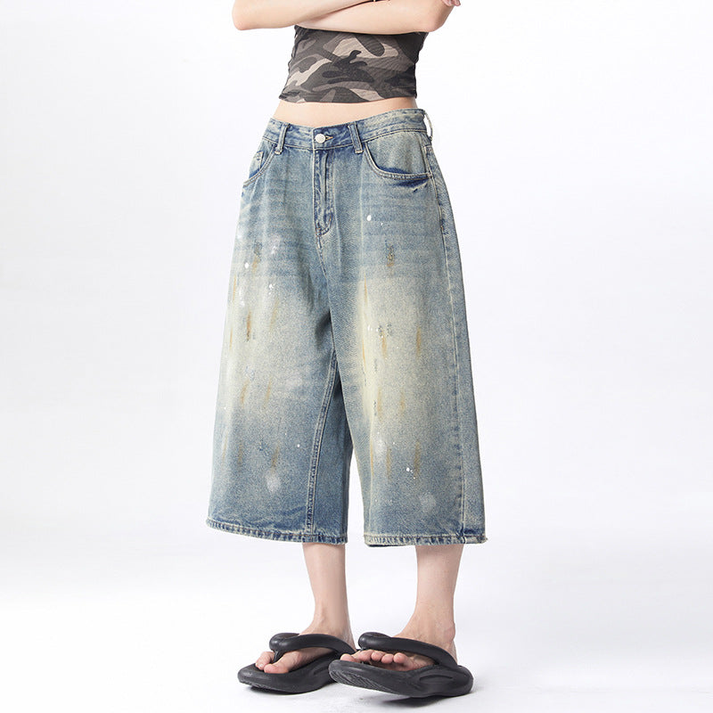 Splatter Washed Denim Crop Pants for Women | MuddyStock Originals