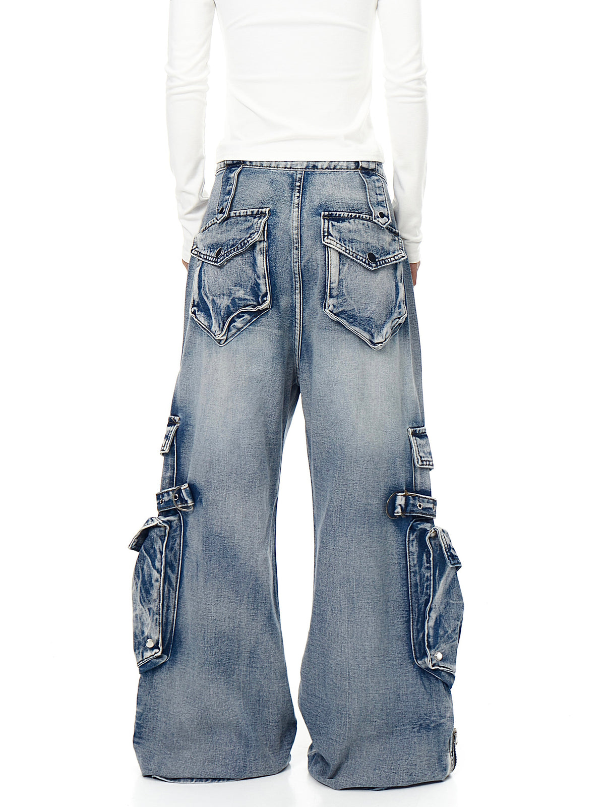 Retro Heavy Industry Multi-pocket Workwear Jeans For Women