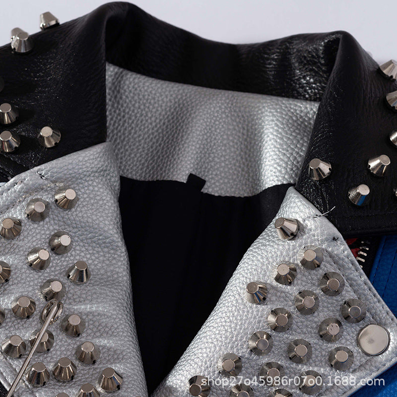 Graffiti Print Slim Motorcycle Leather Jacket For Women
