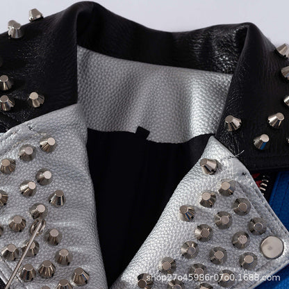 Graffiti Print Slim Motorcycle Leather Jacket For Women