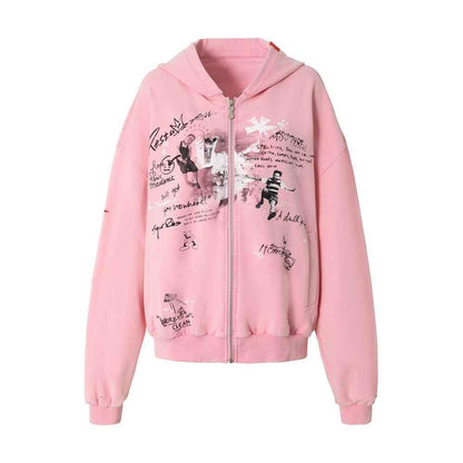 Graffiti letter loose hoodie for women | MuddyStock Originals Pink