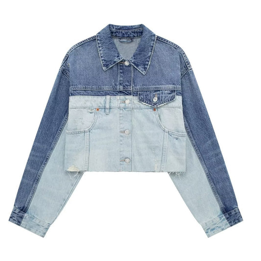 Polo Collar Long Sleeved Patchwork Jacket For Women MuddyStock null