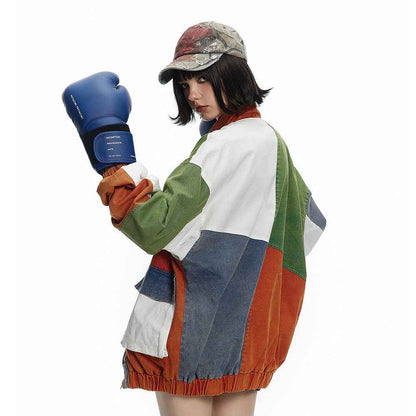 Irregular Color Contrast Patchwork Jacket For Women MuddyStock