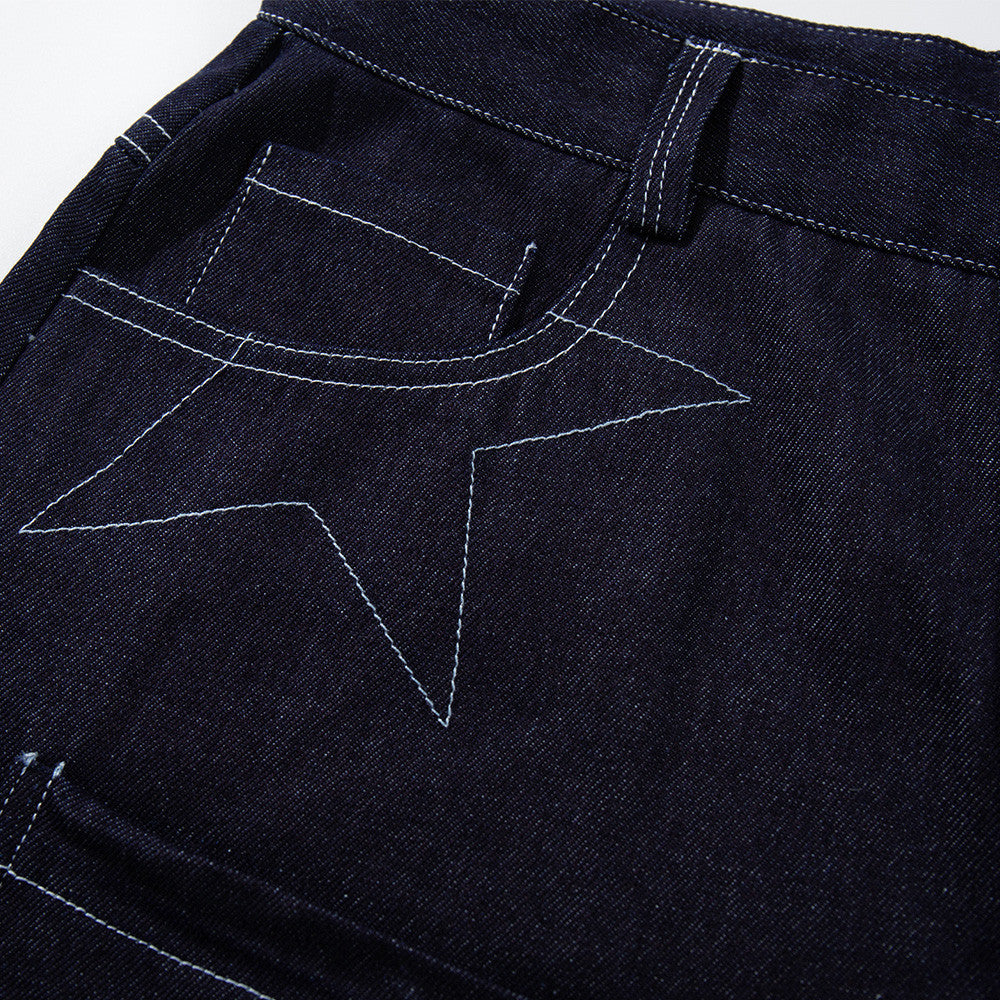 Five pointed star bright line denim shorts
