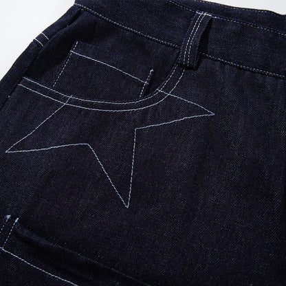 Five pointed star bright line denim shorts