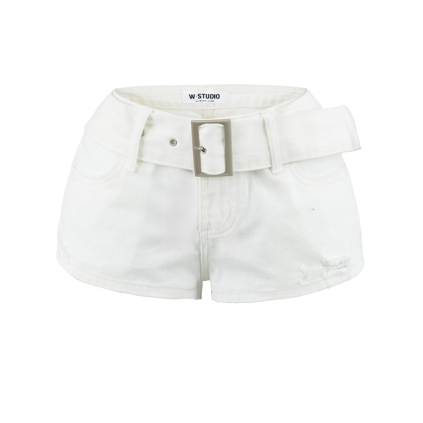 Slimming Waist Belt High-Waisted Loose Denim Ultra-Short Pants for Women | MuddyStock Originals White