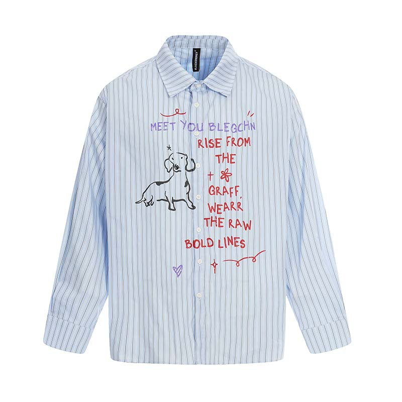 Letter printed cartoon dog striped long sleeved shirt