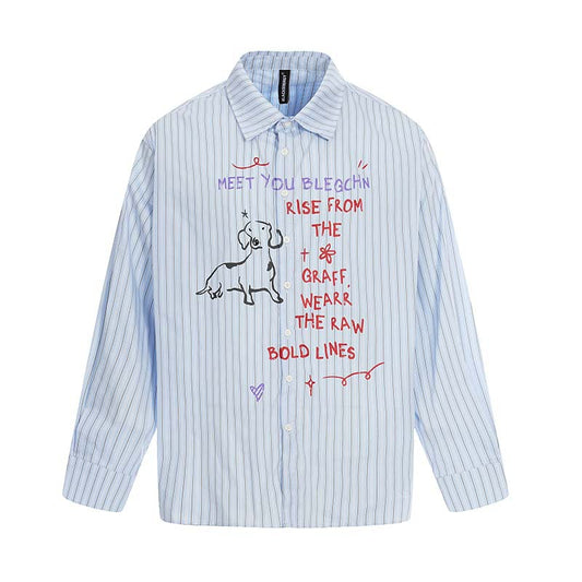 Letter printed cartoon dog striped long sleeved shirt
