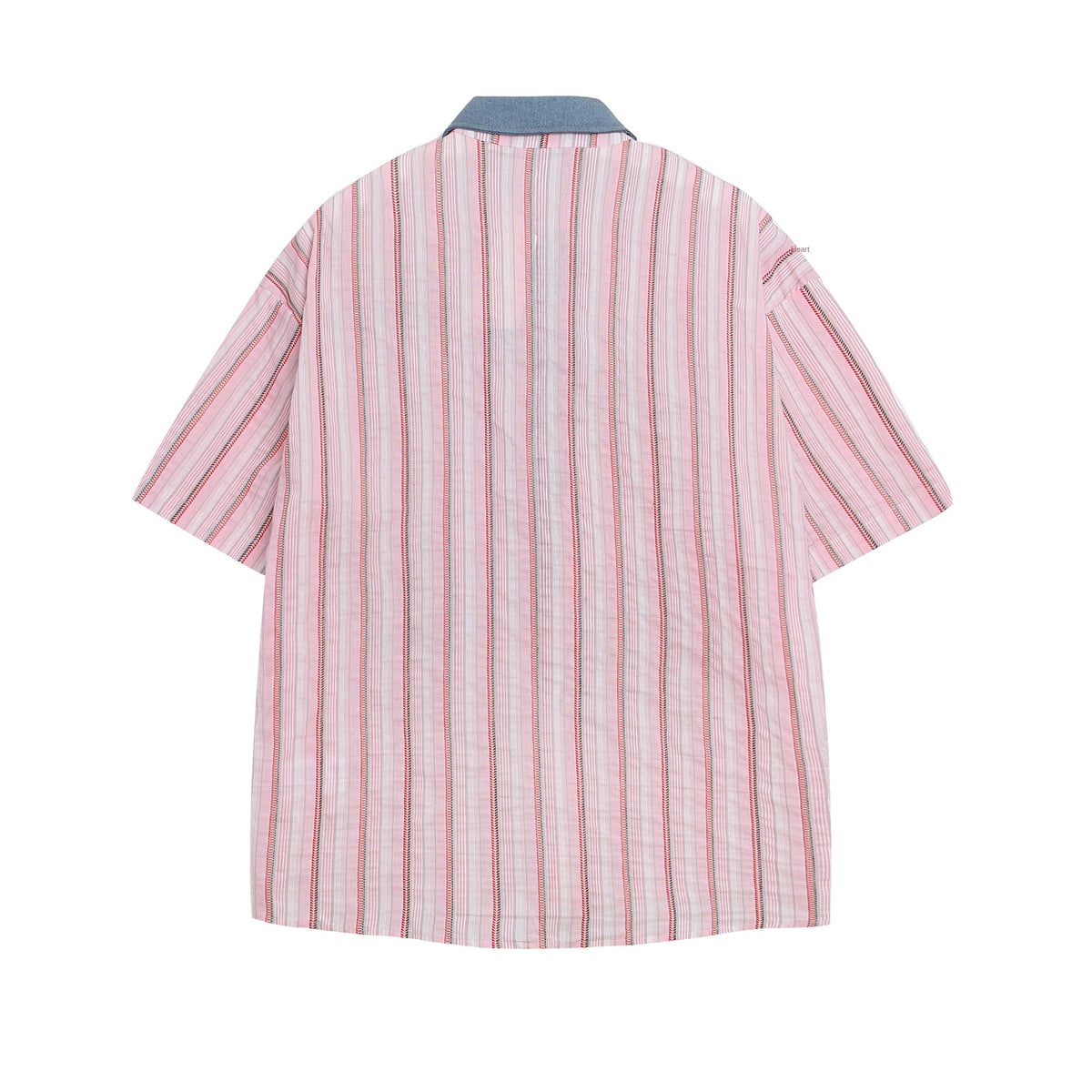 Cartoon Embroidery Patchwork Denim Design Short Sleeve Shirt Unisex Loose Casual Blouse