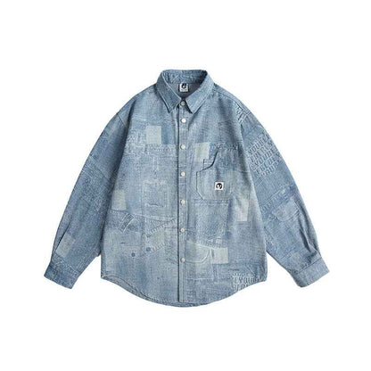 Vintage patchwork long sleeved shirt for men and women | MuddyStock Originals Denim Blue eprolo