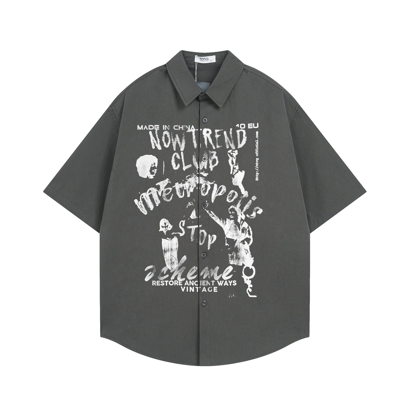 Antique character printed short sleeved shirt for men and women | MuddyStock Originals Dark Gray