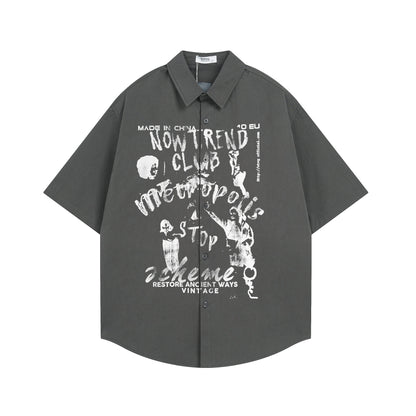 Antique character printed short sleeved shirt for men and women | MuddyStock Originals Dark Gray
