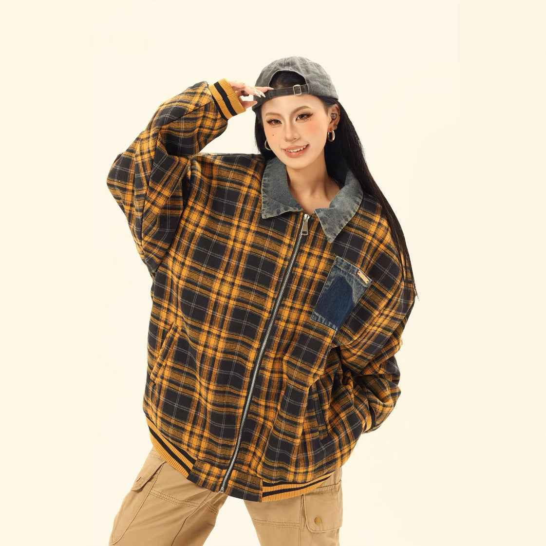 Plaid patchwork jacket for women | MuddyStock Originals MuddyStock