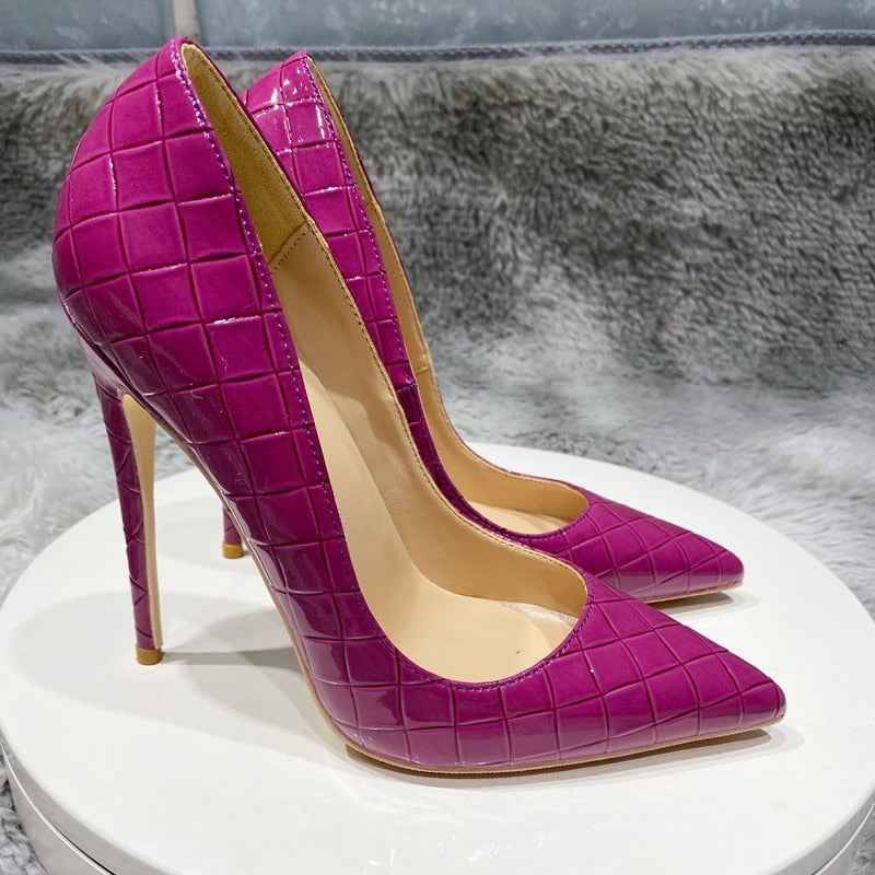 Croc-Effect Women's Slip On Pointed Toe High Heels 10cm Deep Rose
