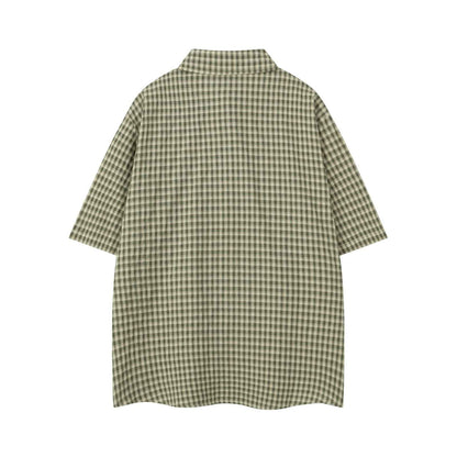 Retro Dog Embroidery Plaid Collar Short Sleeve Shirt for Men and Women | MuddyStock Originals MuddyStock