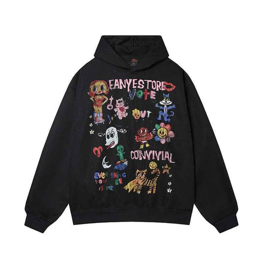 Cartoon Graffiti Hoodie For Women Black