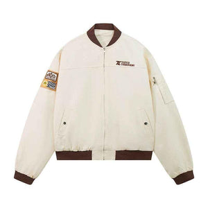 Casual lapel badge pilot jacket for men and women | MuddyStock Originals Apricot
