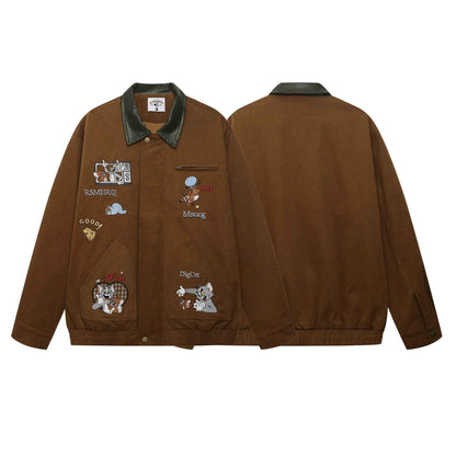 Fun Cartoon Embroidered Turn-Down Collar Jacket For Men | MuddyStock Originals